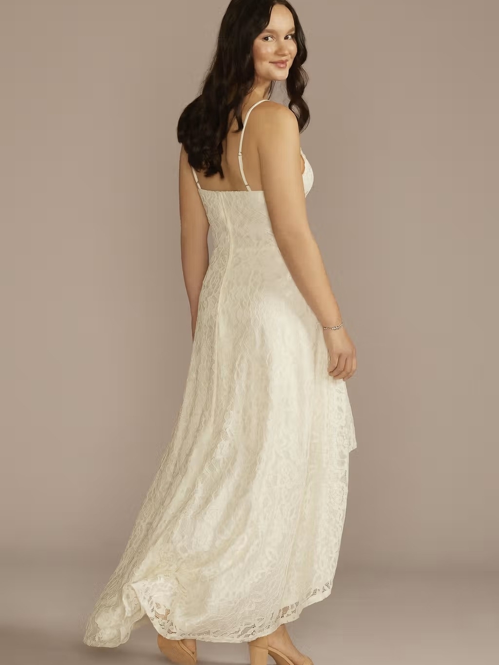 DB Studio by David's Bridal Lace High-Low Spaghetti Strap Dress - Picture 4 of 12